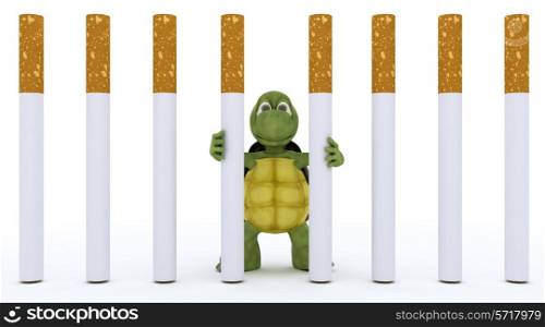 3D render of a tortoise escaping cigarette prison