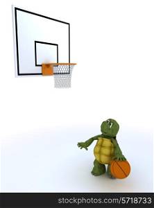 3D render of a tortoise playing basket ball