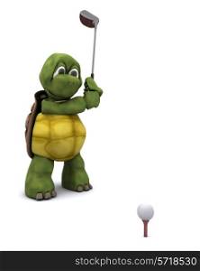 3D Render of a Tortoise Playing golf