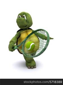 3D render of a tortoise playing tennis
