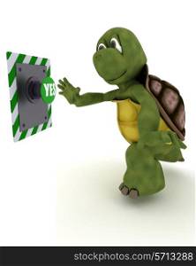 3D Render of a Tortoise pushing a button