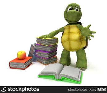 3D Render of a Tortoise reading a book