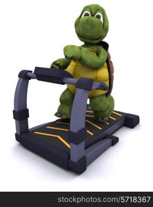 3d render of a tortoise running on a treadmill