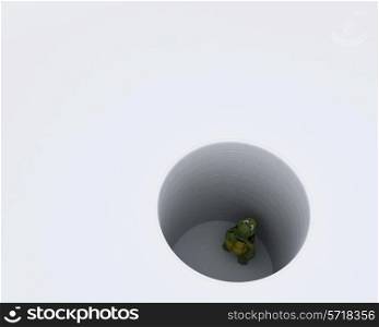 3D render of a tortoise stuck in hole metaphor