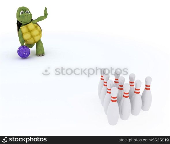 3D render of a tortoise ten pin bowling