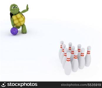 3D render of a tortoise ten pin bowling