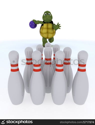 3D render of a tortoise ten pin bowling