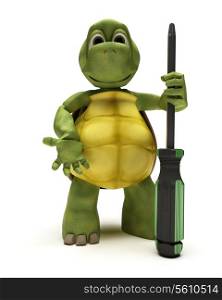 3D render of a Tortoise with a screwdriver