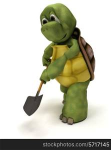3D render of a tortoise with a spade