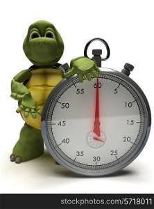 3D render of a Tortoise with a traditional chrome stop watch