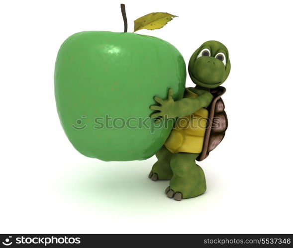 3D render of a tortoise with an apple