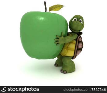 3D render of a tortoise with an apple