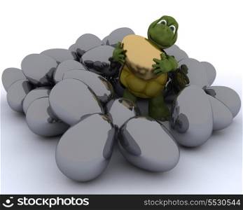 3D render of a tortoise with golden easter egg