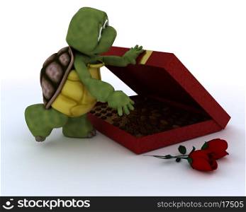 3D render of a tortoise with romantic gift