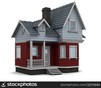 3D render of a traditional timber house