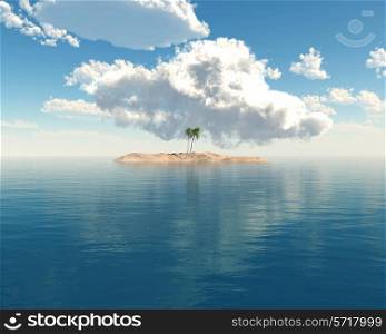 3D render of a tropical island in a clear blue sea