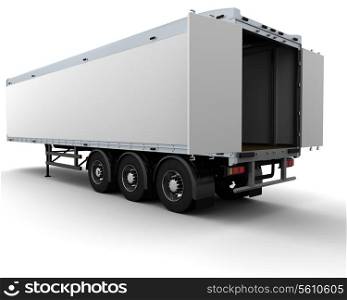 3D render of a white freight trailer