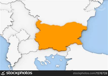 3d render of abstract map of Bulgaria highlighted in orange color