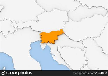 3d render of abstract map of Slovenia highlighted in orange color
