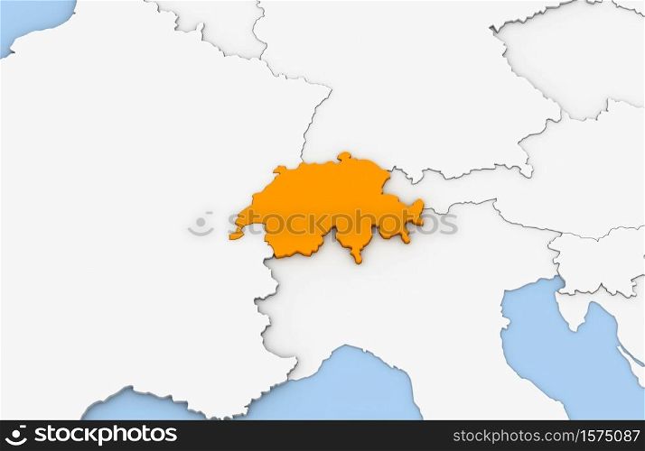 3d render of abstract map of Swiss highlighted in orange color