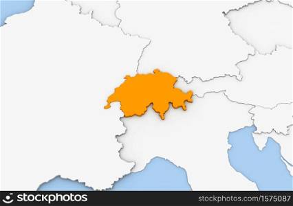 3d render of abstract map of Swiss highlighted in orange color