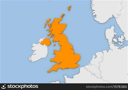 3d render of abstract map of United Kingdom highlighted in orange color