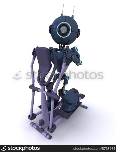 3D render of an Andriod at the gym on a cross trainer