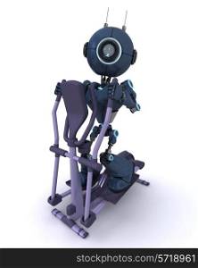 3D render of an Andriod at the gym on a cross trainer