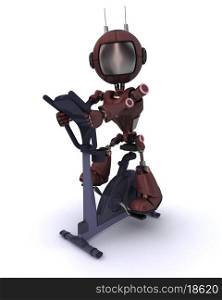 3D render of an Andriod at the gym on an exercise bike