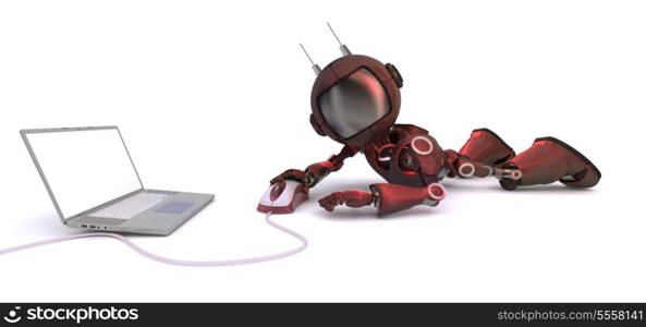 3D Render of an Android . 3D Render of an Android with a laptop and computer