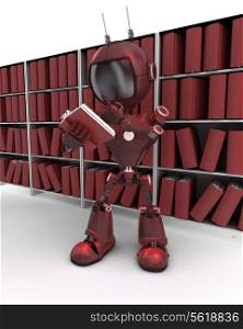 3D Render of an Android at bookshelf