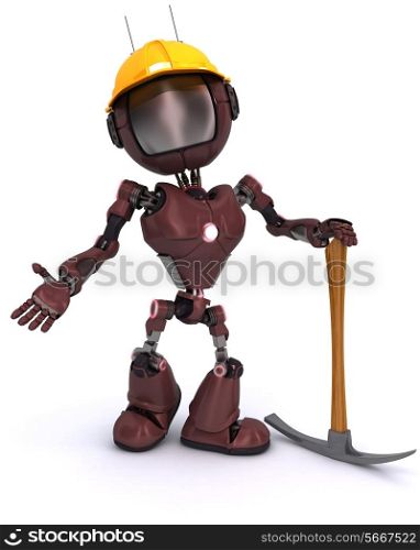 3D Render of an android Builder with a pick axe