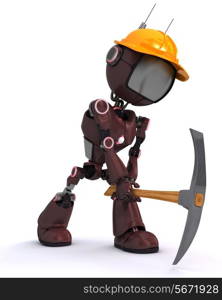 3D Render of an android Builder with a pick axe