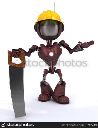 3D Render of an android Builder with a saw