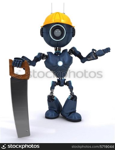 3D Render of an android Builder with a saw