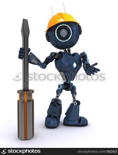 3D Render of an android Builder with a screwdriver