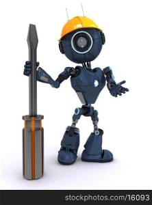 3D Render of an android Builder with a screwdriver
