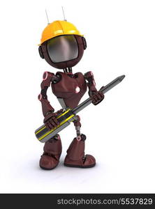 3D Render of an android Builder with a screwdriver