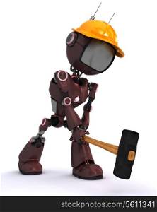 3D Render of an android Builder with a sledgehammer