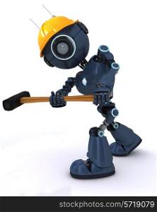 3D Render of an android Builder with a sledgehammer