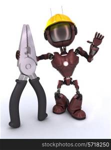 3D Render of an android Builder with pliers