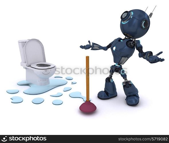 3D Render of an Android fixing a leak