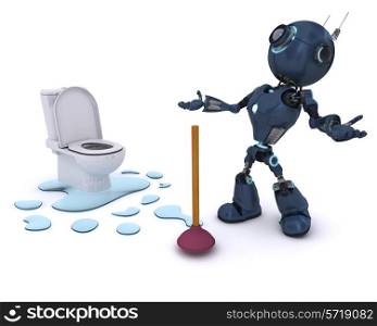 3D Render of an Android fixing a leak