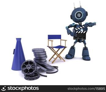 3D Render of an Android in directors chair with megaphone