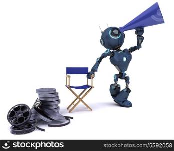 3D Render of an Android in directors chair with megaphone