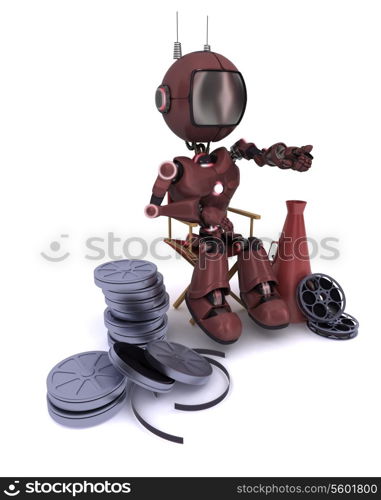 3D Render of an Android in directors chair with megaphone