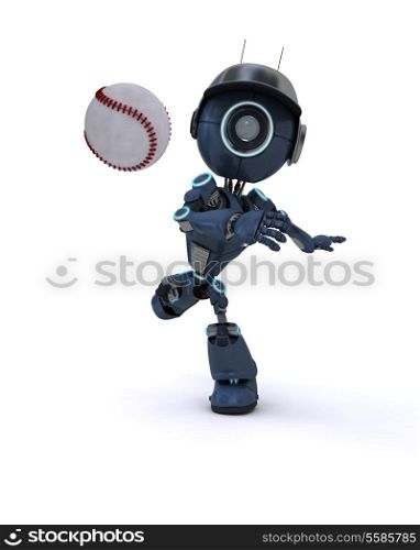 3D Render of an Android playing baseball