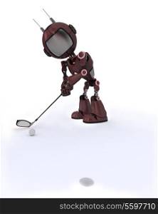 3D Render of an Android playing golf
