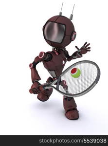 3D Render of an Android playing tennis