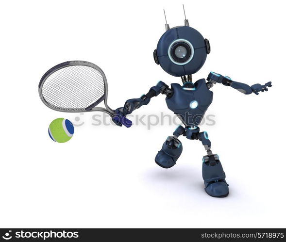 3D Render of an Android playing tennis